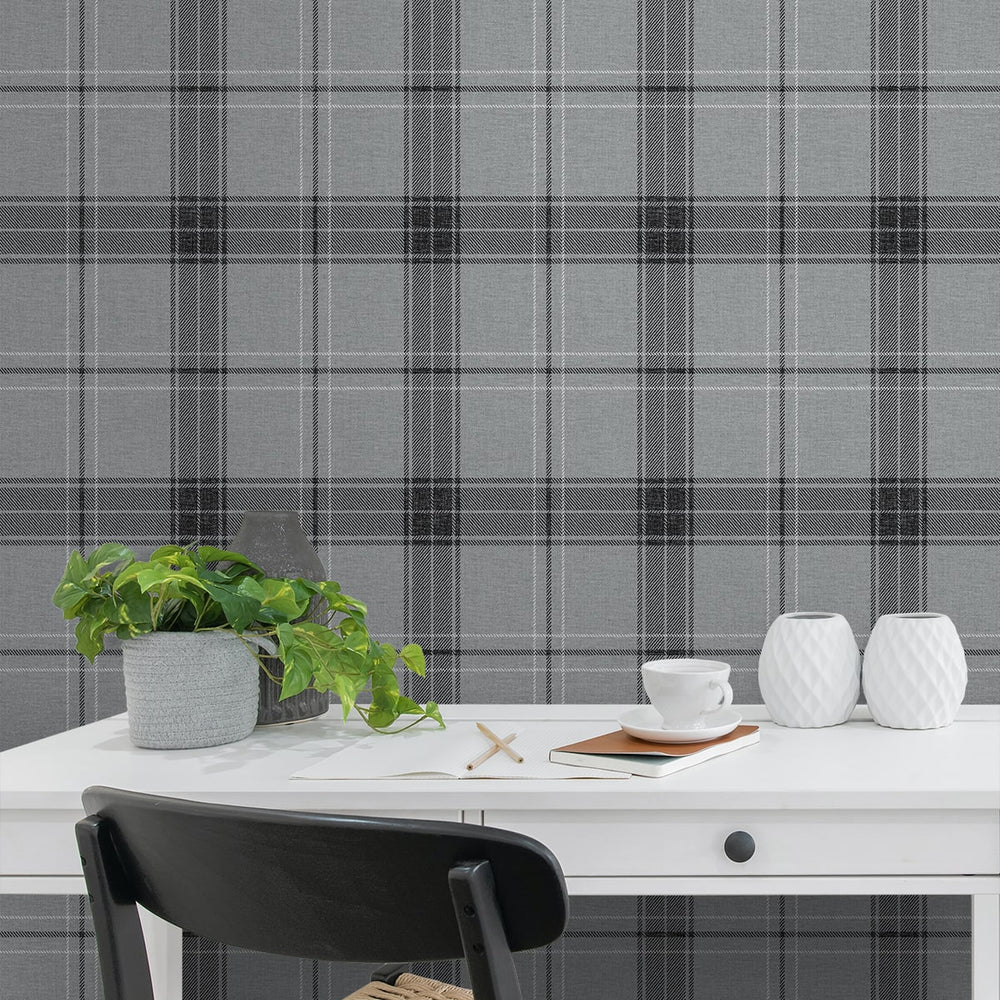 NW58010 plaid peel and stick wallpaper office from NextWall