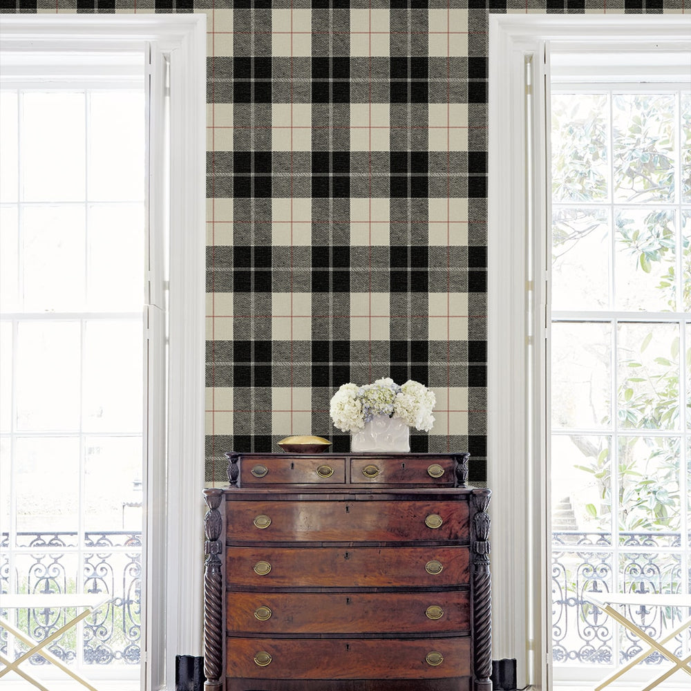 NW58100 plaid peel and stick wallpaper living room from NextWall