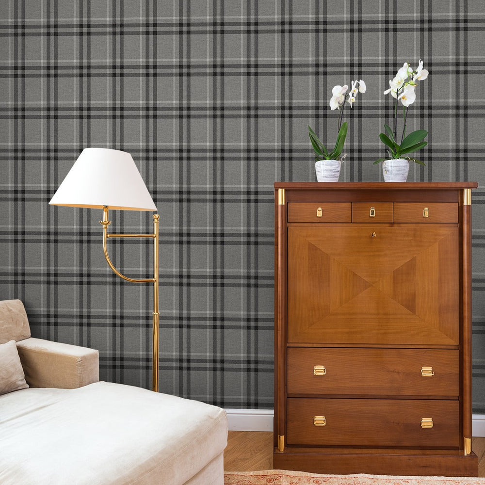 
                  
                    NW58200 plaid peel and stick wallpaper living room from NextWall
                  
                