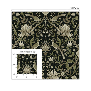 NW58300 vintage bird floral peel and stick wallpaper scale from NextWall