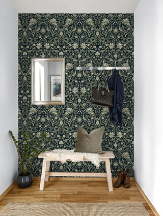 NW58302 vintage bird floral peel and stick wallpaper entryway from NextWall