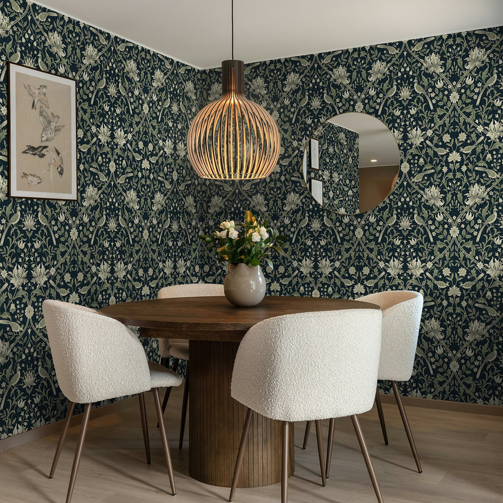 
                  
                    NW58302 vintage bird floral peel and stick wallpaper dining room from NextWall
                  
                