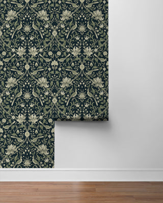 NW58302 vintage bird floral peel and stick wallpaper roll from NextWall