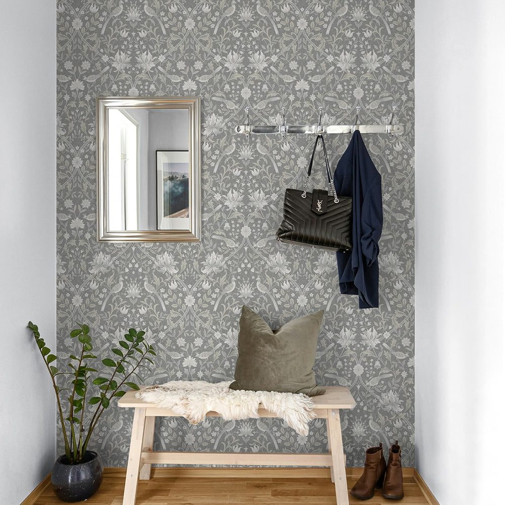 
                  
                    NW58308 vintage bird floral peel and stick wallpaper entryway from NextWall
                  
                
