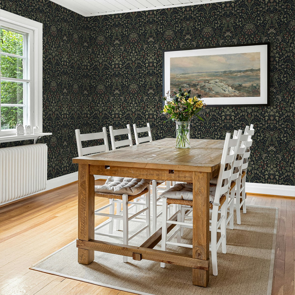 
                  
                    NW58402 filigree floral damask peel and stick wallpaper dining room from NextWall
                  
                