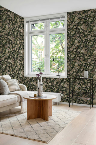 NW58504 vintage bird garden peel and stick wallpaper living room from NextWall
