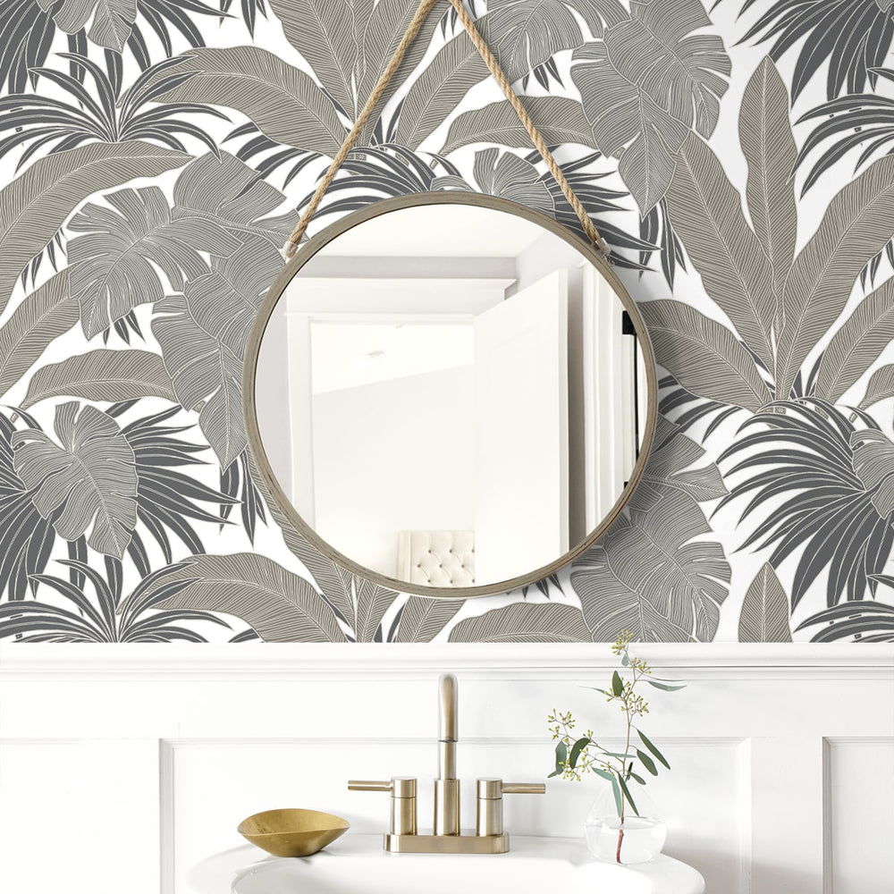 NW58707 tropical  leaf peel and stick wallpaper bathroom from NextWall