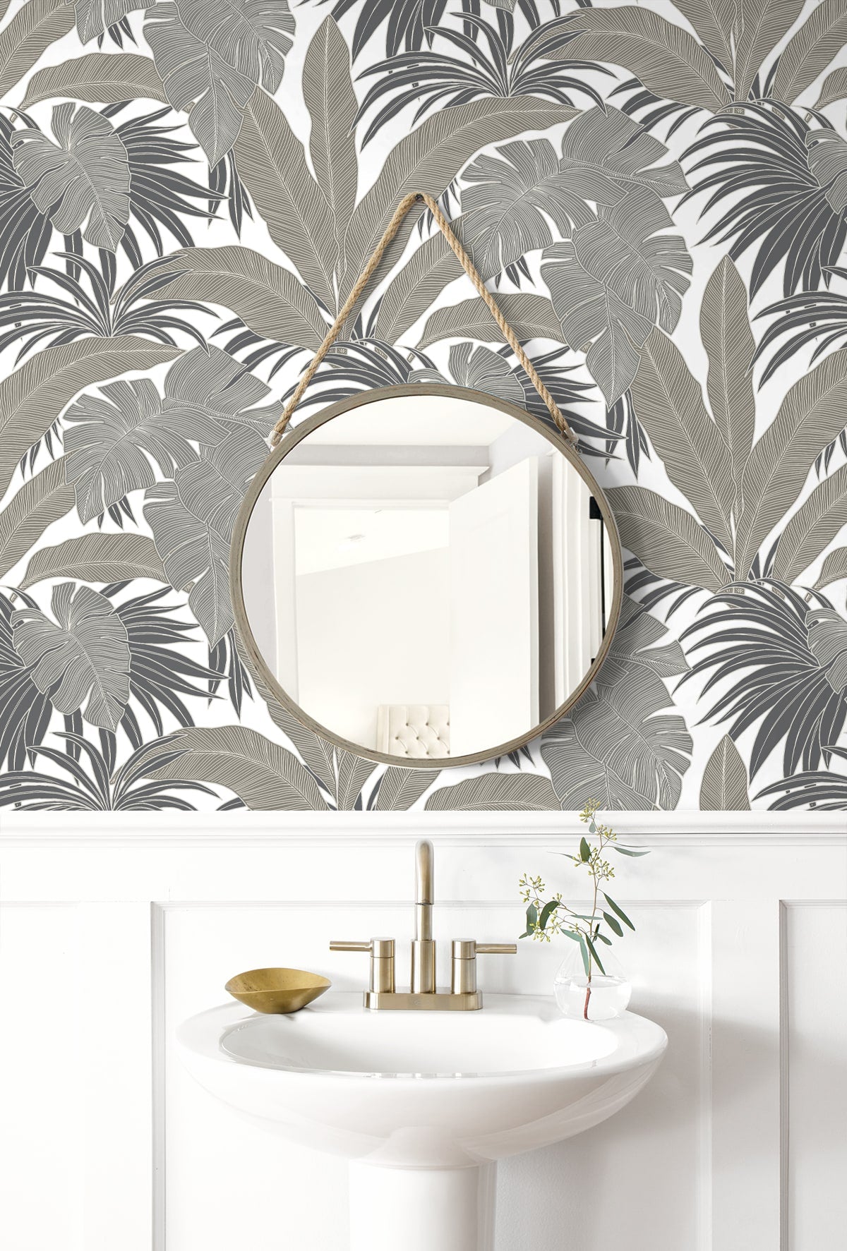 NW58707 tropical  leaf peel and stick wallpaper bathroom from NextWall