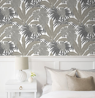 NW58707 tropical  leaf peel and stick wallpaper bedroom from NextWall