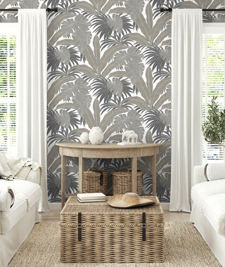 NW58707 tropical  leaf peel and stick wallpaper living room from NextWall