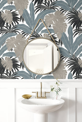 NW58708 tropical  leaf peel and stick wallpaper bathroom from NextWall