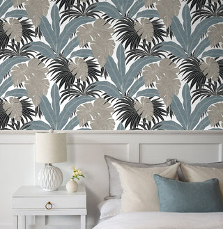 NW58708 tropical  leaf peel and stick wallpaper bedroom from NextWall