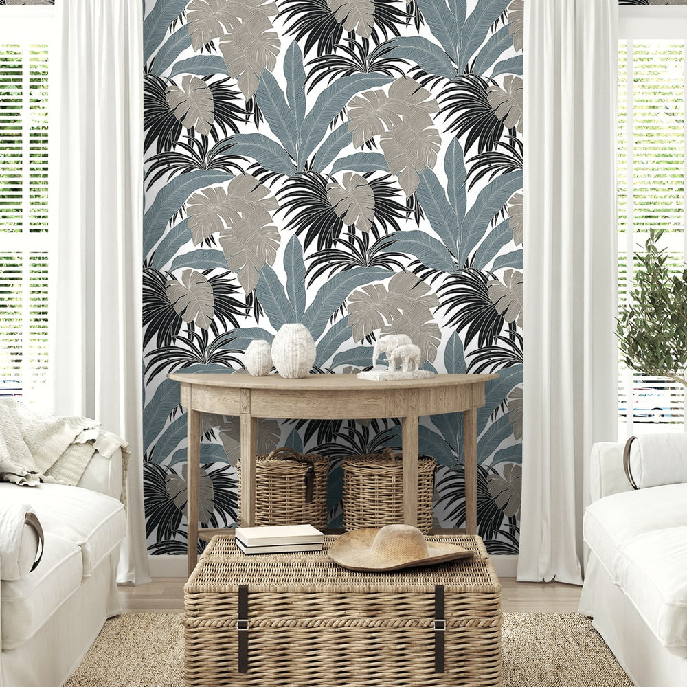 
                  
                    NW58708 tropical leaf peel and stick wallpaper living room from NextWall
                  
                