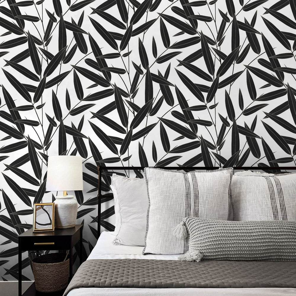 NW58800 leaf peel and stick wallpaper bedroom from NextWall
