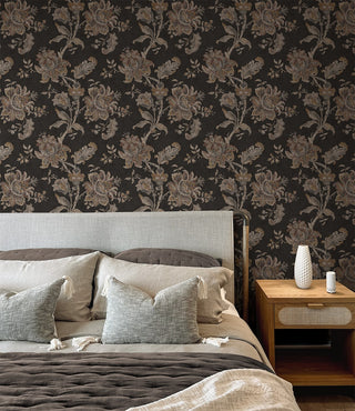 NW59100 vintage floral Jacobean peel and stick wallpaper bedroom from NextWall