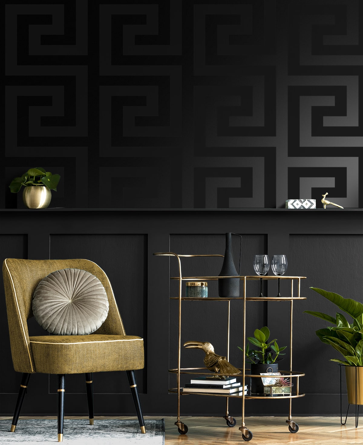 NW59400 greek key peel and stick wallpaper entryway from NextWall