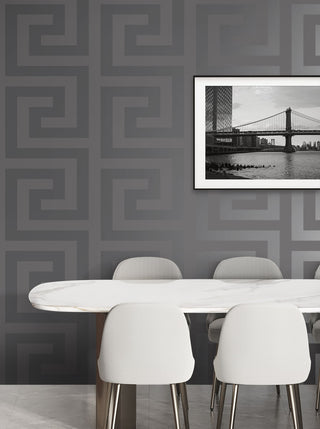 NW59408 greek key peel and stick wallpaper dining room from NextWall