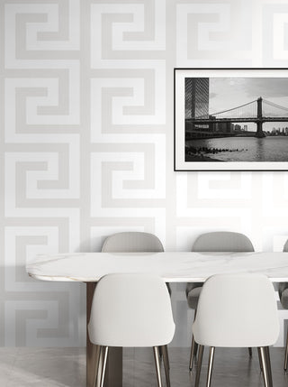 NW59410 greek key peel and stick wallpaper dining room from NextWall