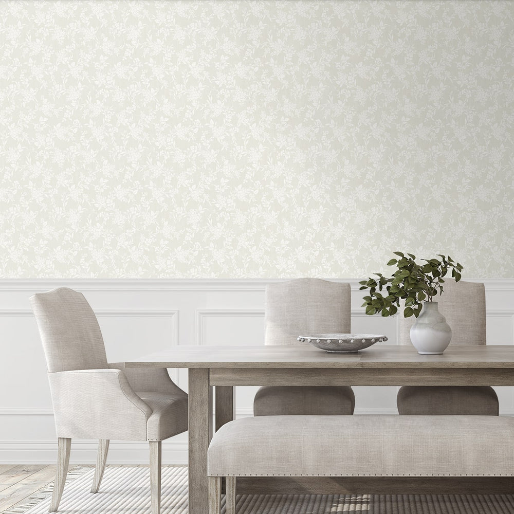 
                  
                    NW59610 neutral floral peel and stick wallpaper dining room from NextWall
                  
                