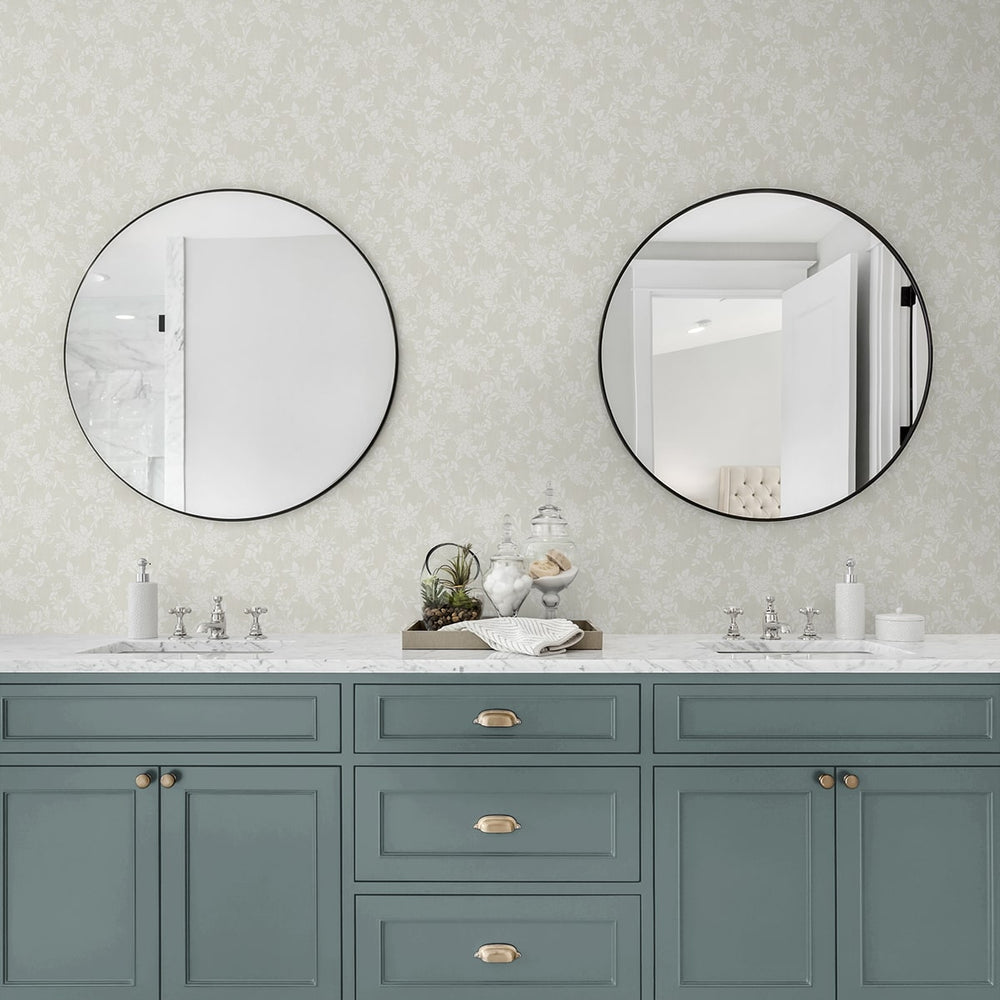 NW59610 neutral floral peel and stick wallpaper bathroom from NextWall