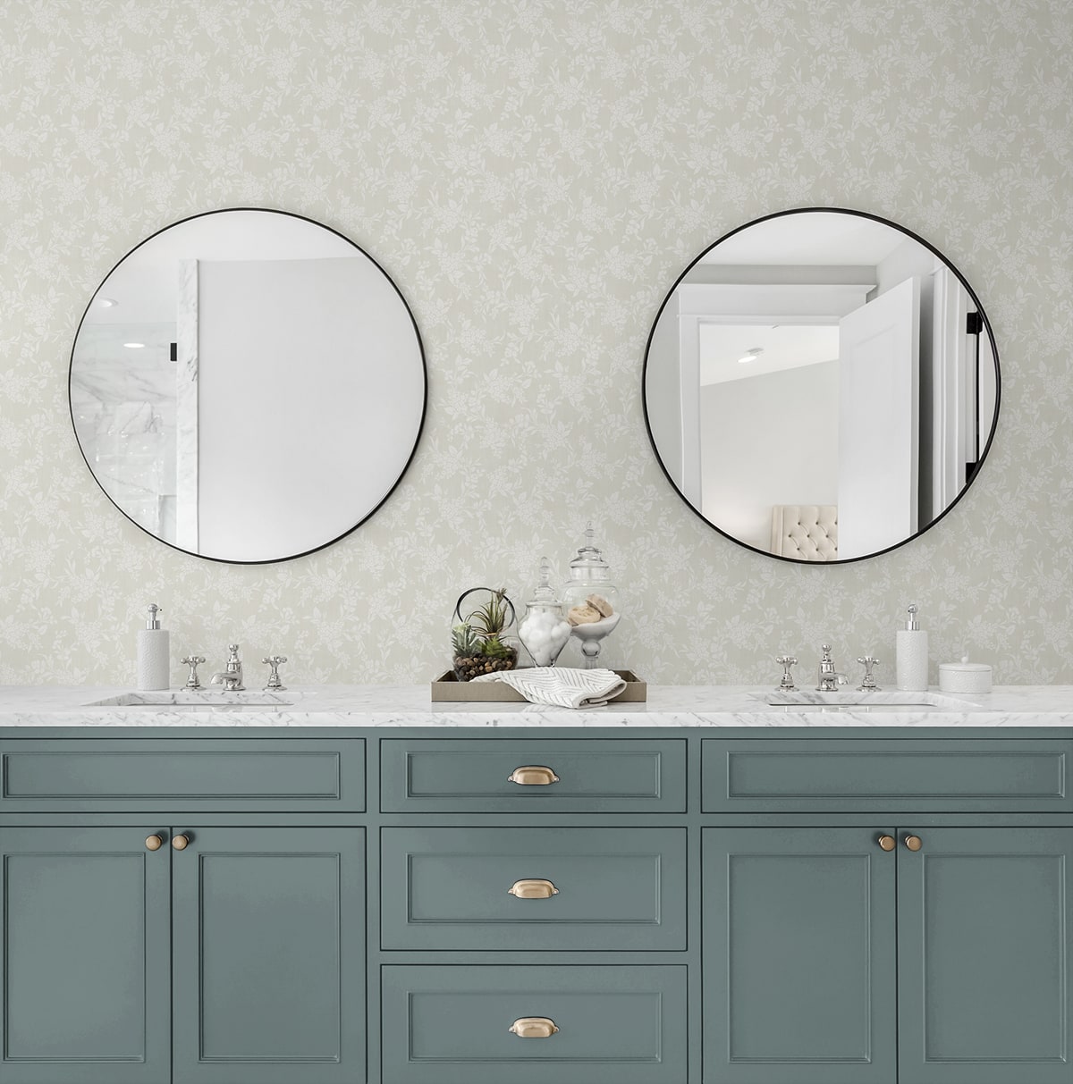 NW59610 neutral floral peel and stick wallpaper bathroom from NextWall