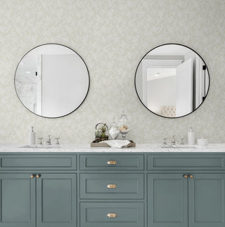 NW59610 neutral floral peel and stick wallpaper bathroom from NextWall