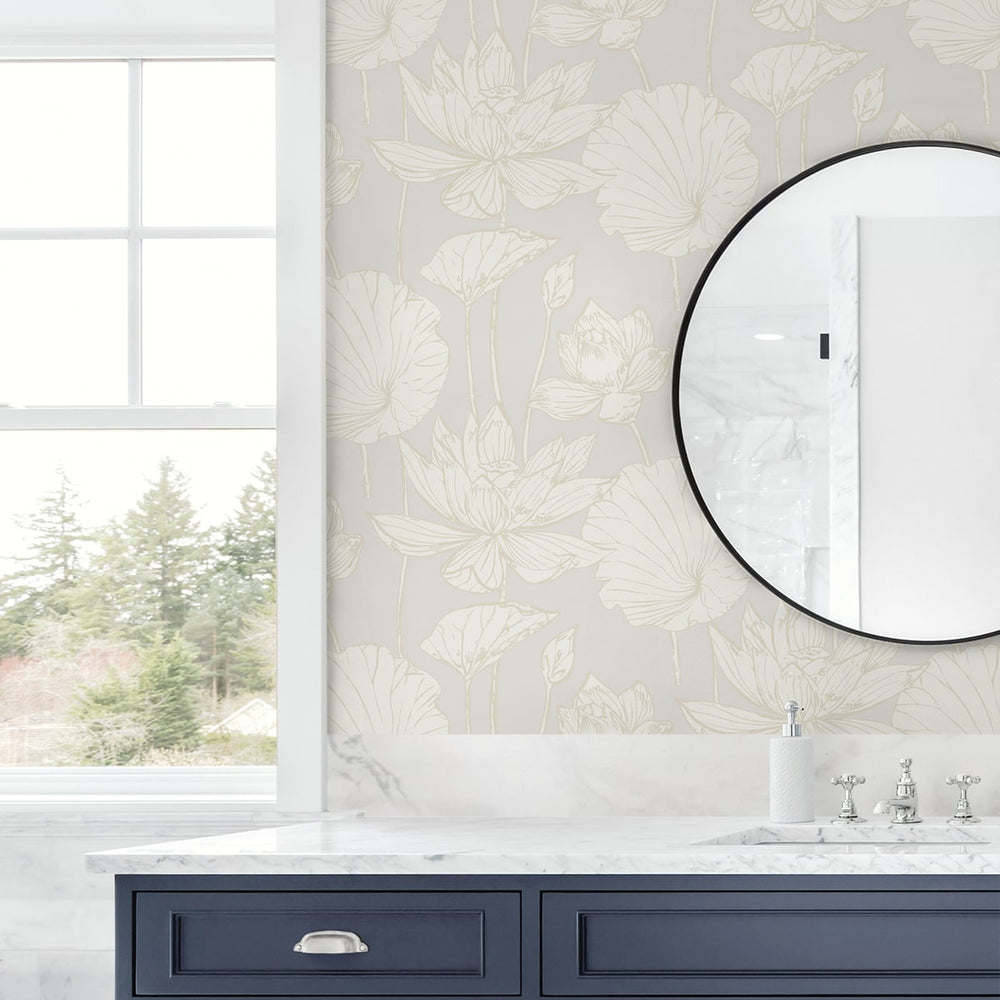 
                  
                    NW59700 lotus floral peel and stick wallpaper bathroom from NextWall
                  
                