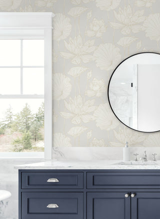 NW59700 lotus floral peel and stick wallpaper bathroom from NextWall