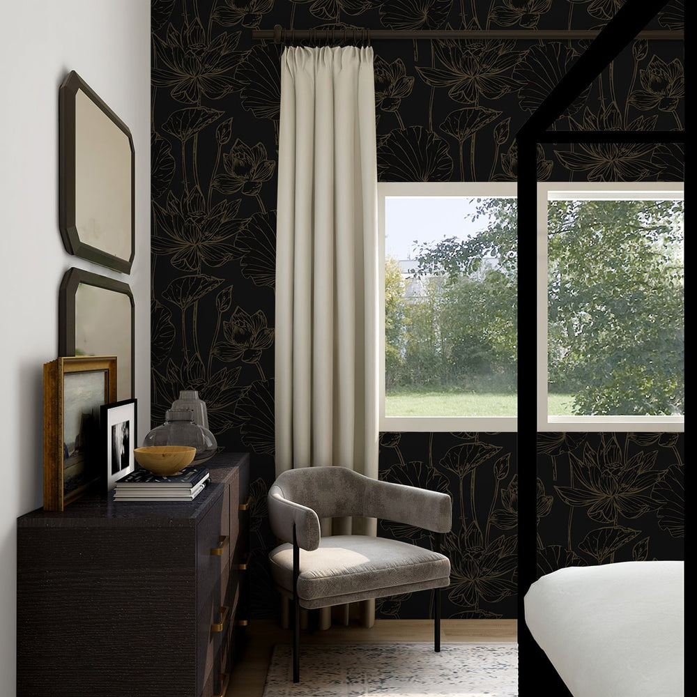 
                  
                    NW59710 lotus floral peel and stick wallpaper bedroom from NextWall
                  
                