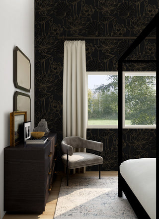NW59710 lotus floral peel and stick wallpaper bedroom from NextWall