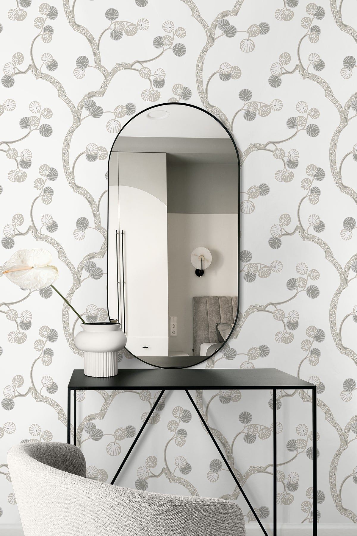 NW59800 tree botanical peel and stick wallpaper entryway from NextWall