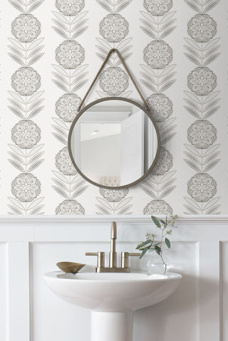 NW59900 folk floral peel and stick wallpaper bathroom from NextWall