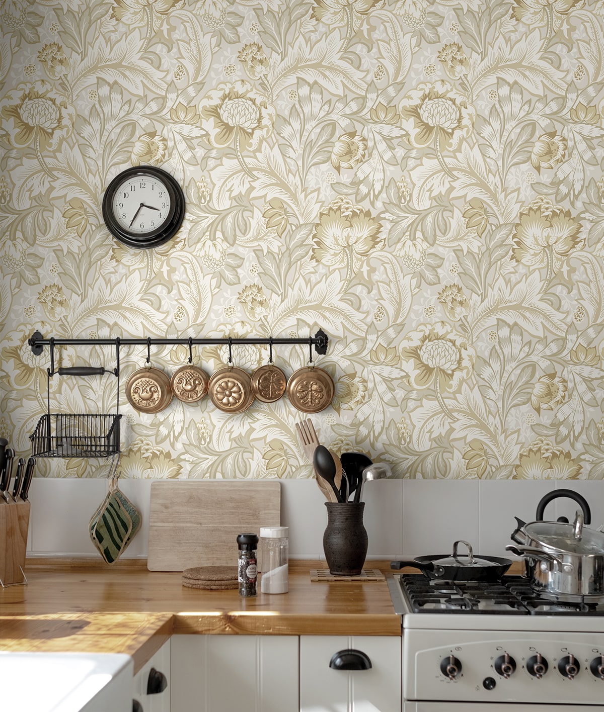 NW60507 Acanthus Garden Floral Vintage Premium Peel and Stick Removable Wallpaper kitchen at Say Decor