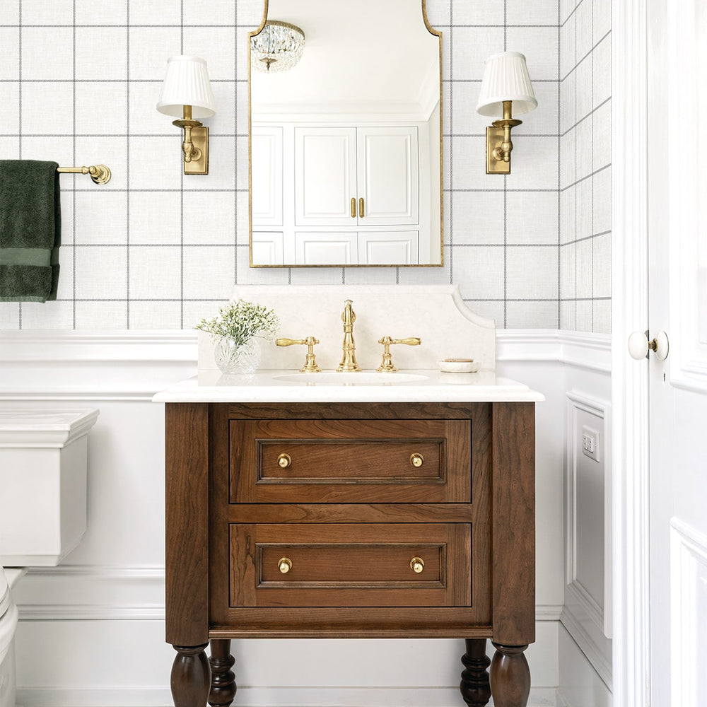 NW60600 check plaid peel and stick wallpaper bathroom from NextWall