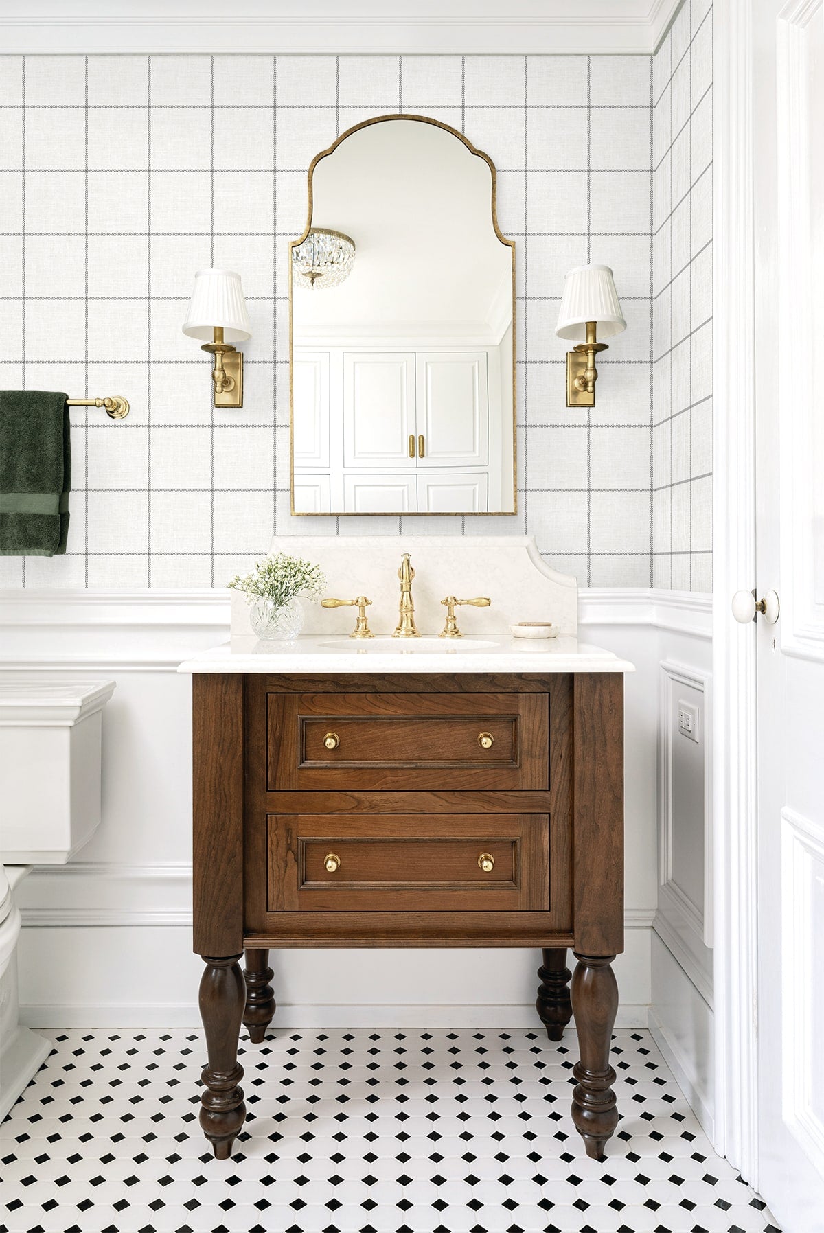 NW60600 check plaid peel and stick wallpaper bathroom from NextWall