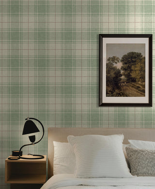 NW60804 Linen Cut Plaid Peel and Stick Removable Wallpaper Bedroom at Say Decor