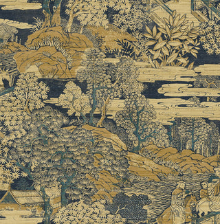 NW61202 Zelkova Garden Toile Yellow Blue Peel and Stick Removable Wallpaper at Say Decor