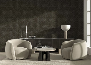 Mitchell Black Sabrina Yvonne Nala Geometric Wallpaper living room in shade Dark Cocoa at Say Decor