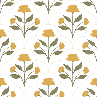 Nicole Yellow Floral Peel and Stick Wallpaper from Say Decor