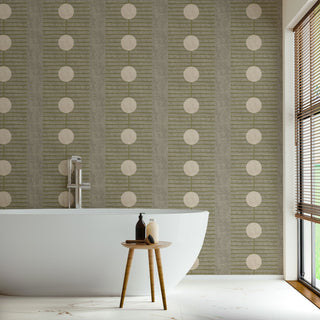 Mitchell Black Forbes Masters Nomalanga Geometric Wallpaper Bathroom in shade Olive Linen at Say Decor