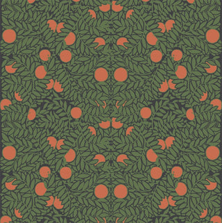 Mitchell Black Orange Bush Botanical Wallpaper Forest Green at Say Decor