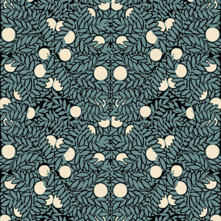 Mitchell Black Orange Bush Botanical Wallpaper Blue at Say Decor