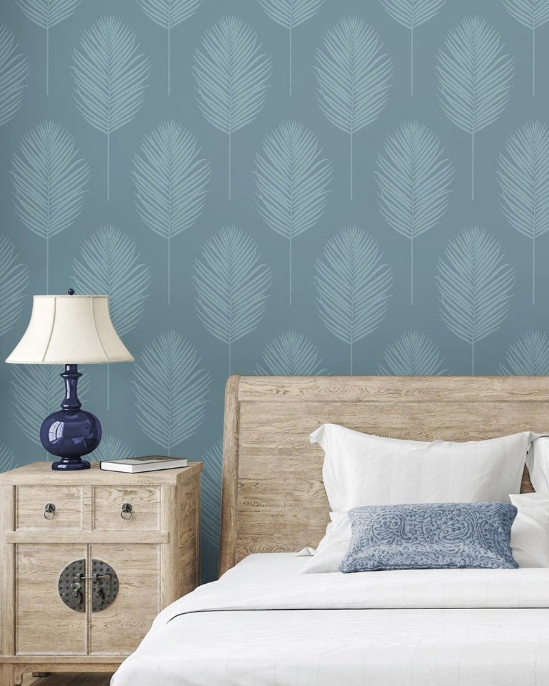 PP10600 palm leaf paintable peel and stick wallpaper bedroom from NextWall