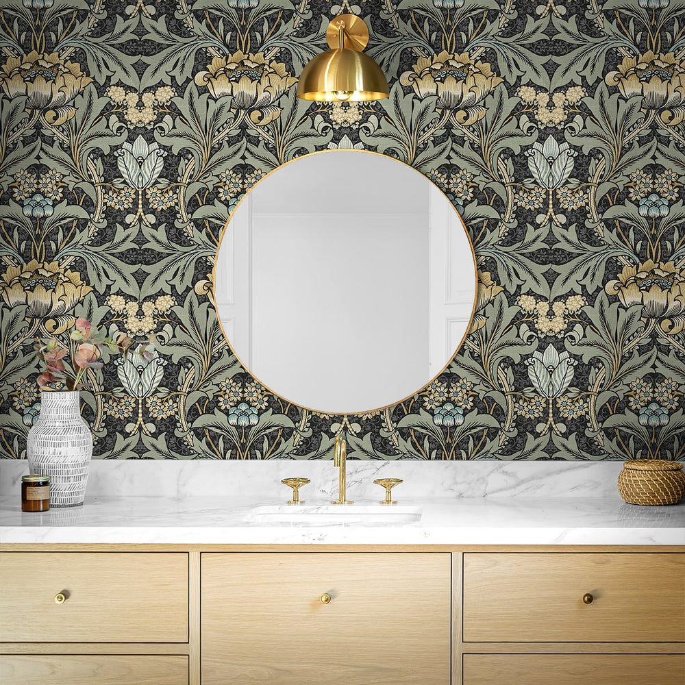 
                  
                    PR10010 vintage floral morris prepasted wallpaper bathroom from Seabrook Designs
                  
                