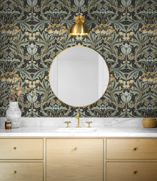 PR10010 vintage floral morris prepasted wallpaper bathroom from Seabrook Designs