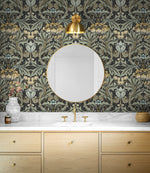 PR10010 vintage floral morris prepasted wallpaper bathroom from Seabrook Designs