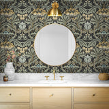PR10010 vintage floral morris prepasted wallpaper bathroom from Seabrook Designs
