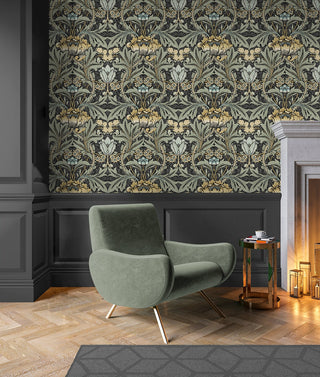 PR10010 vintage floral morris prepasted wallpaper living room from Seabrook Designs