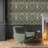 PR10010 vintage floral morris prepasted wallpaper living room from Seabrook Designs