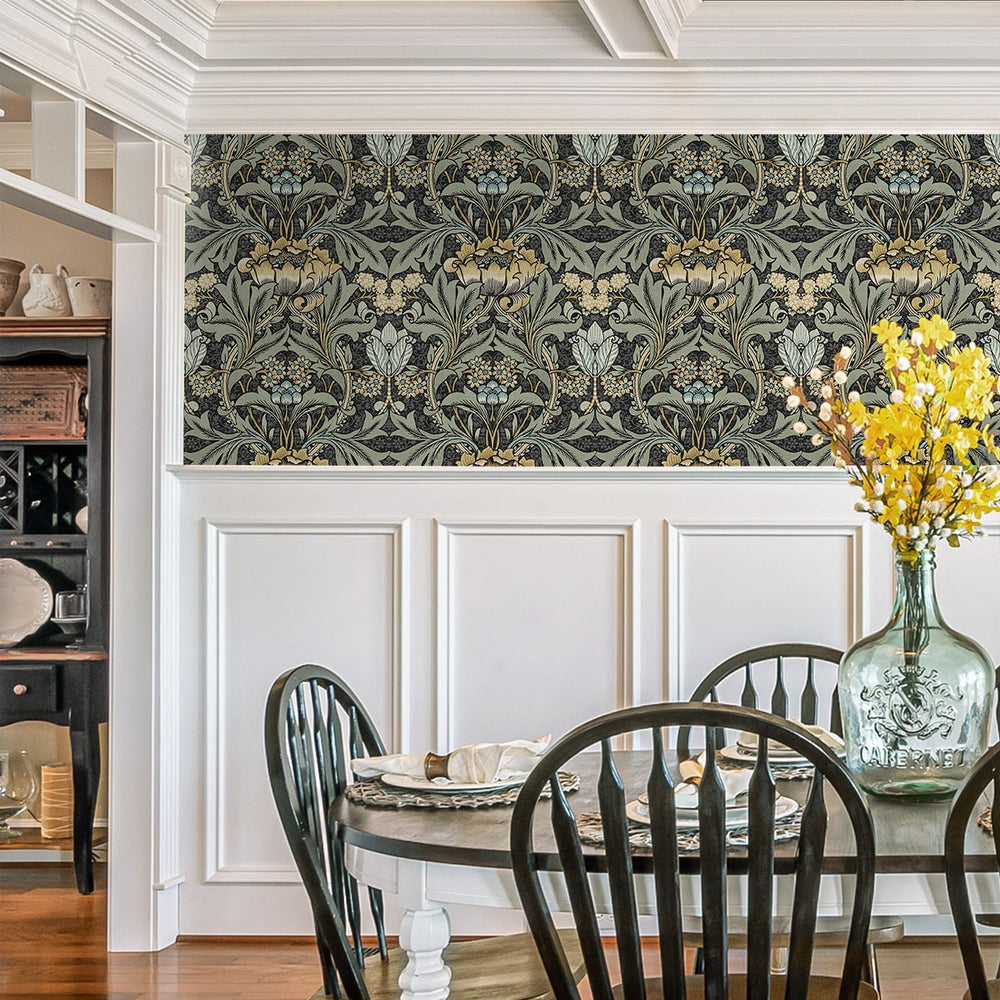 
                  
                    PR10010 vintage floral morris prepasted wallpaper dining room from Seabrook Designs
                  
                